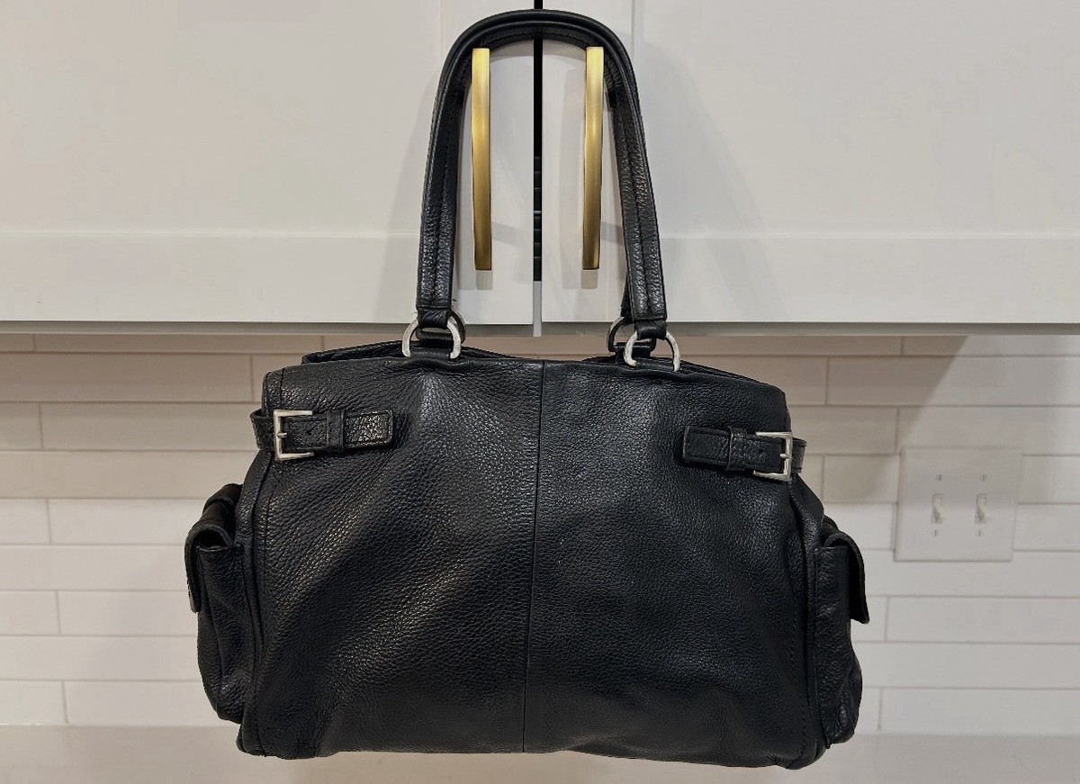 PRADA Black Vitello Daino Leather Buckle Shoulder Bag | eBay