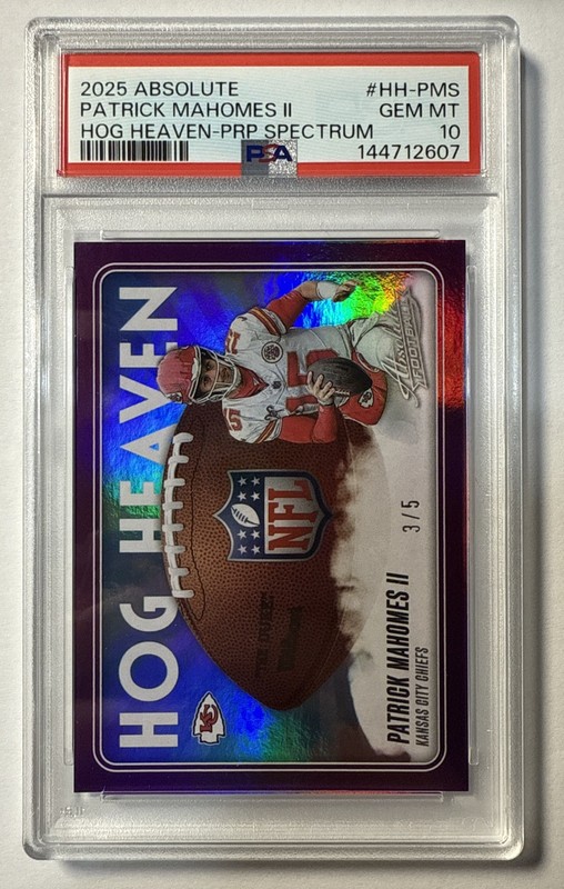 2025 Absolute Patrick Mahomes Hog Heaven Purple Spectrum /5 PSA 10