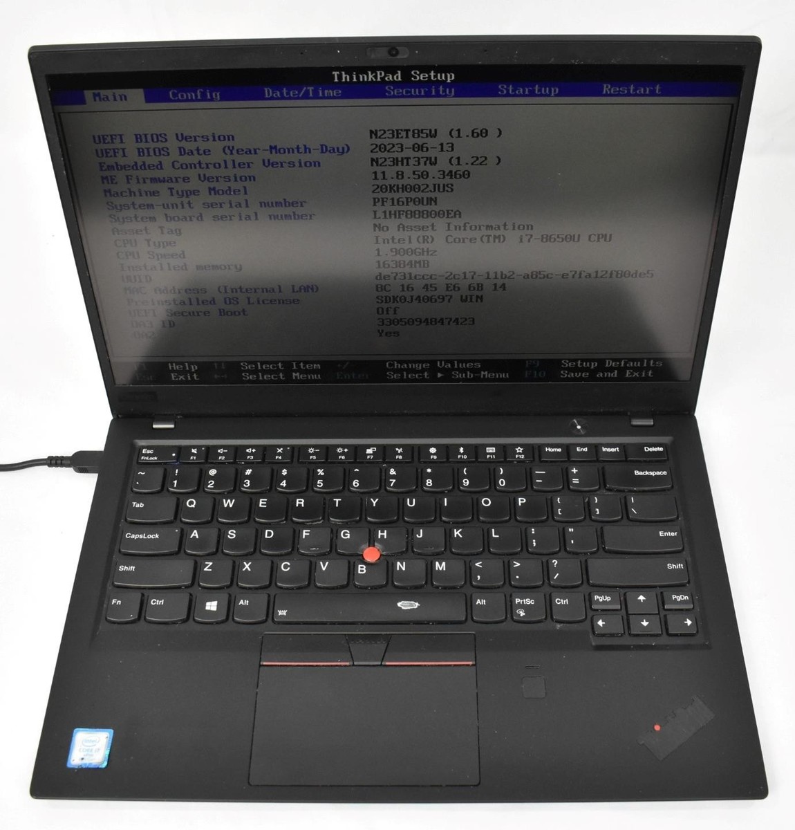 Lenovo ThinkPad X1 Carbon 6th Gen. i7-8650U 1.9GHz 16GB 256GB SSD
