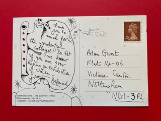 Signed Postcard from Desmond Morris with (hopefully) an Original Drawing By Him