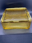 Federal Glass 1940's Amber Yellow Square Refrigerator Keeper w/ Lid 8"x8"