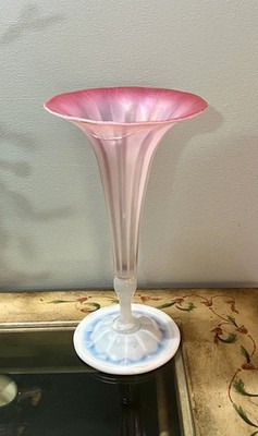 VTG Antique LC Tiffany Studios Pink Favrile Flower Fluted Trumpet