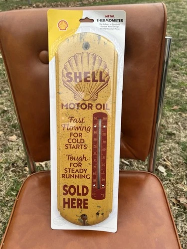 Vintage Shell Gasoline Sign - Gas Station Pump Ad Sign Thermometer