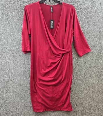 24seven Comfort Apparel Plus Size Knee Length V-Neck Dress Women's 2X Red Solid