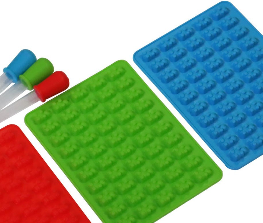 3pcs Gummy Bear Mold Silicone Candy Making Supplies with 3 Droppers
