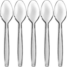 Classic Plastic Teaspoons 50 Count - Durable Clear Plastic Spoons Heavy Duty,