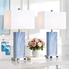 Touch Control Table Lamps with White Fabric Shade Set of 2, 3-Way Dimmable Moder