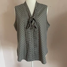 Lauren Ralph Lauren Gray Sleeveless Georgette Tie Neck Blouse Size XL Pleated