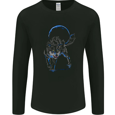 Abstract Wolf Mit Dem Mond Werwolf Lykan Herren Langarm Maglietta