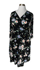 LANE BRYANT BLACK FLORAL 3/4 SLEEVE MIDI JERSEY DRESS PLUS Sz 34/36