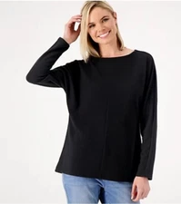Denim & Co. Comfort Zone Plush Knit Boat Neck Dolman Sleeve Top Black XL A547112