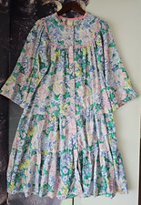 Vintage 80s Models Coat Nightgown Floral Patio House Dress MuuMuu Snap Front 14