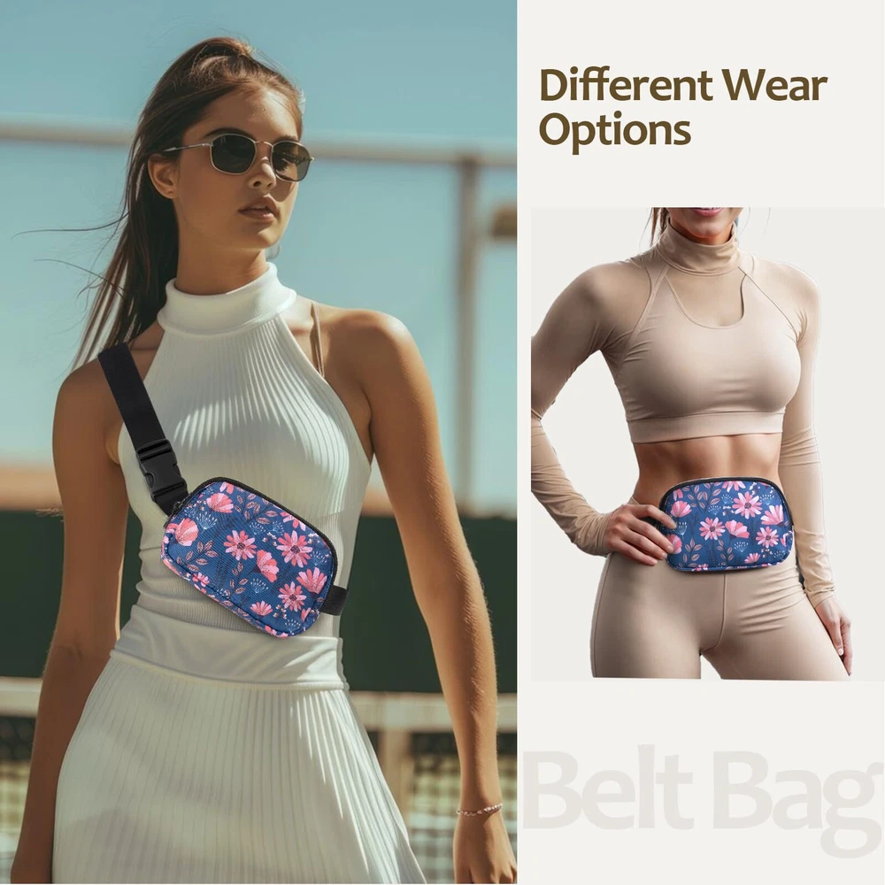 Unisex Belt Bag Floral Fanny Pack for Women Men with Adjustable Strap Small W...