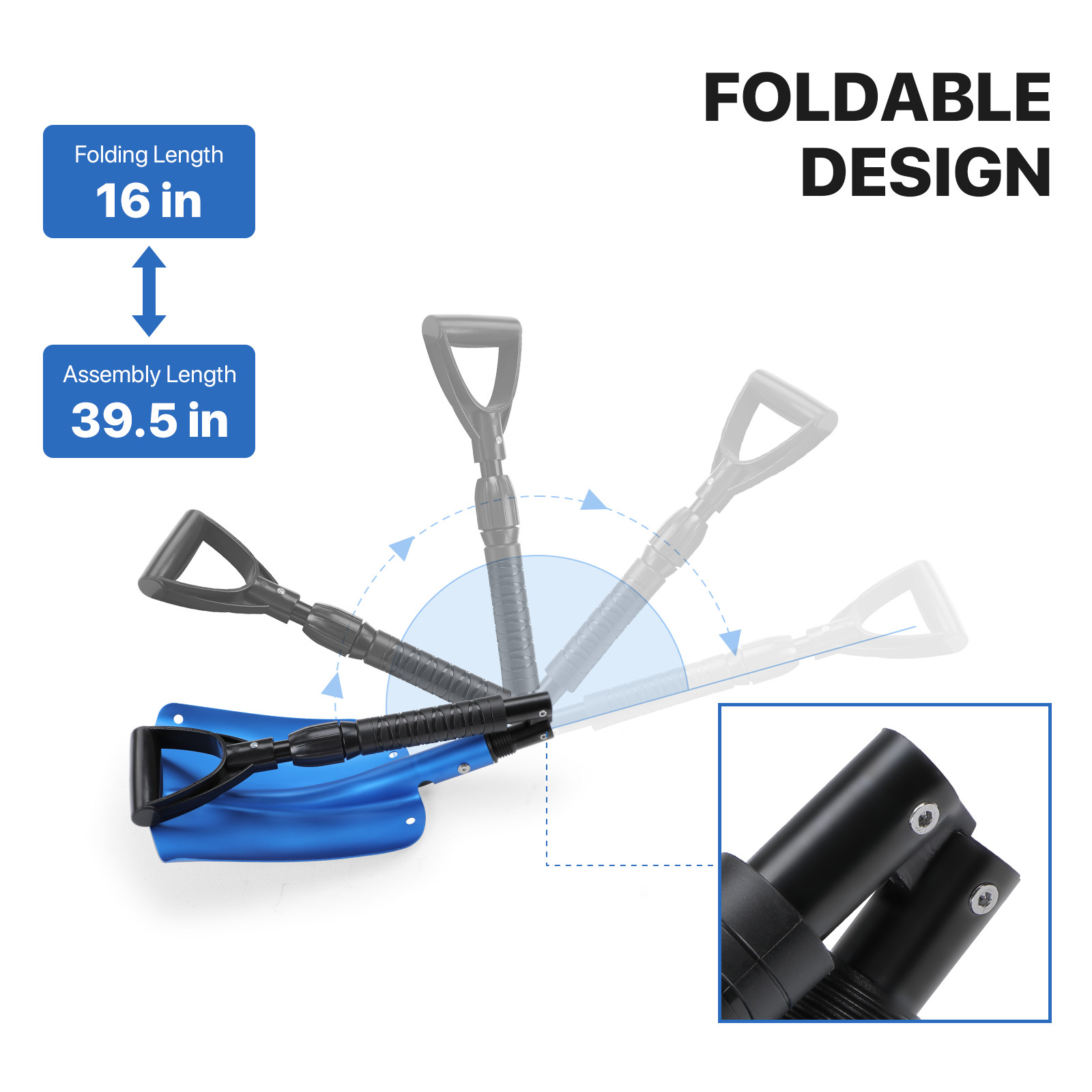 Snow Shovel Ergonomic D-Grip Handle Portable Folding Multi-use Poly Removal Tool