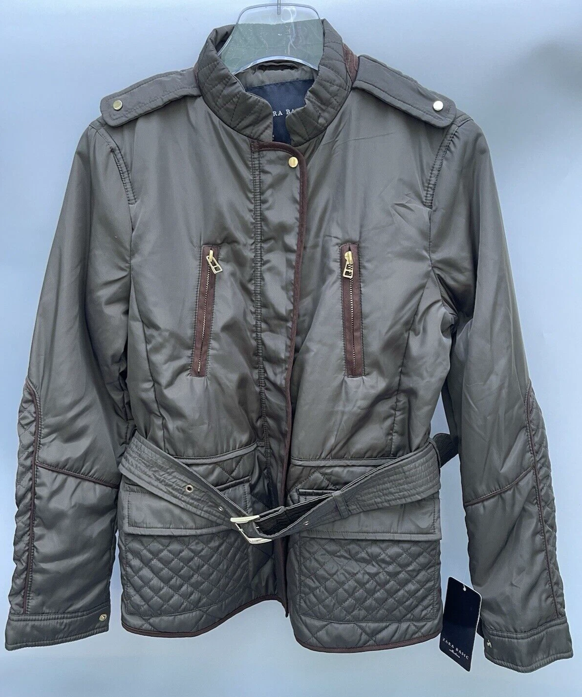 Zara Khaki Quilted Short Coat Size M L Ref 3625 235