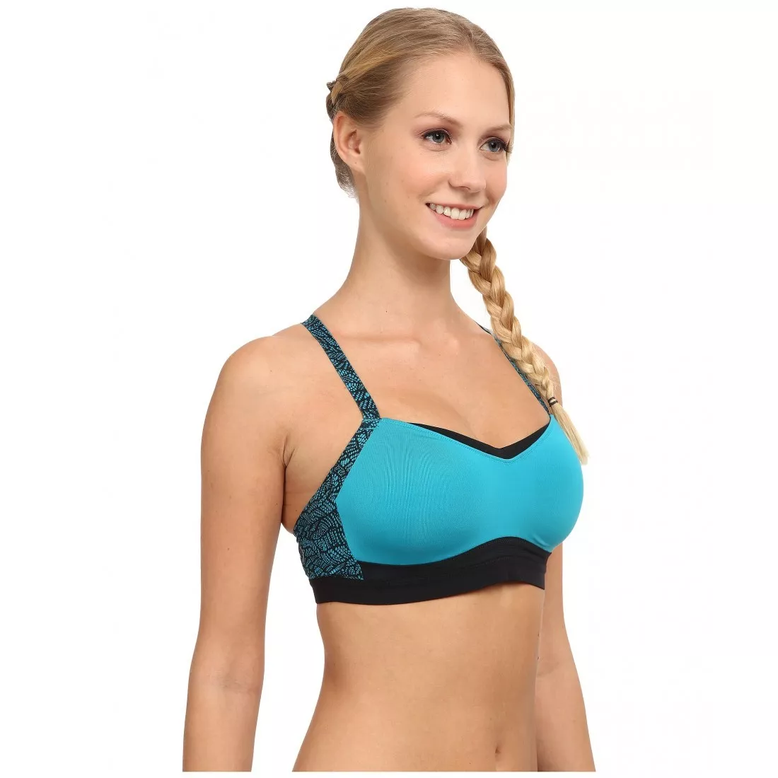 WOMENS MOVING COMFORT FINEFORM C/D BRA BLUE BLACK J HOOK SMALL 32CD / 34C  NEW!