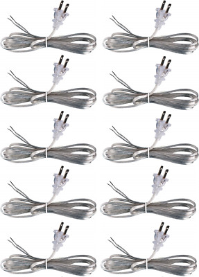 Silver Lamp Cord, 8 Foot Long Replacement Repair Part, 18/2 SPT-1 Wire - 10 Pack