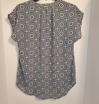 Roz & Ali Womens Med Top Multi Color Navy Blue Short Sleeve