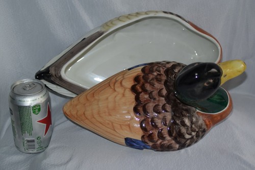Vtg Florentia Ceramic Italy Big Realistic Life Size Duck Shaped Tureen w. Flaw - Picture 6 of 10