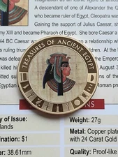 2013 Cook Islands $1 Coin Treasures Of Ancient Egypt CLEOPATRA Gold Plated