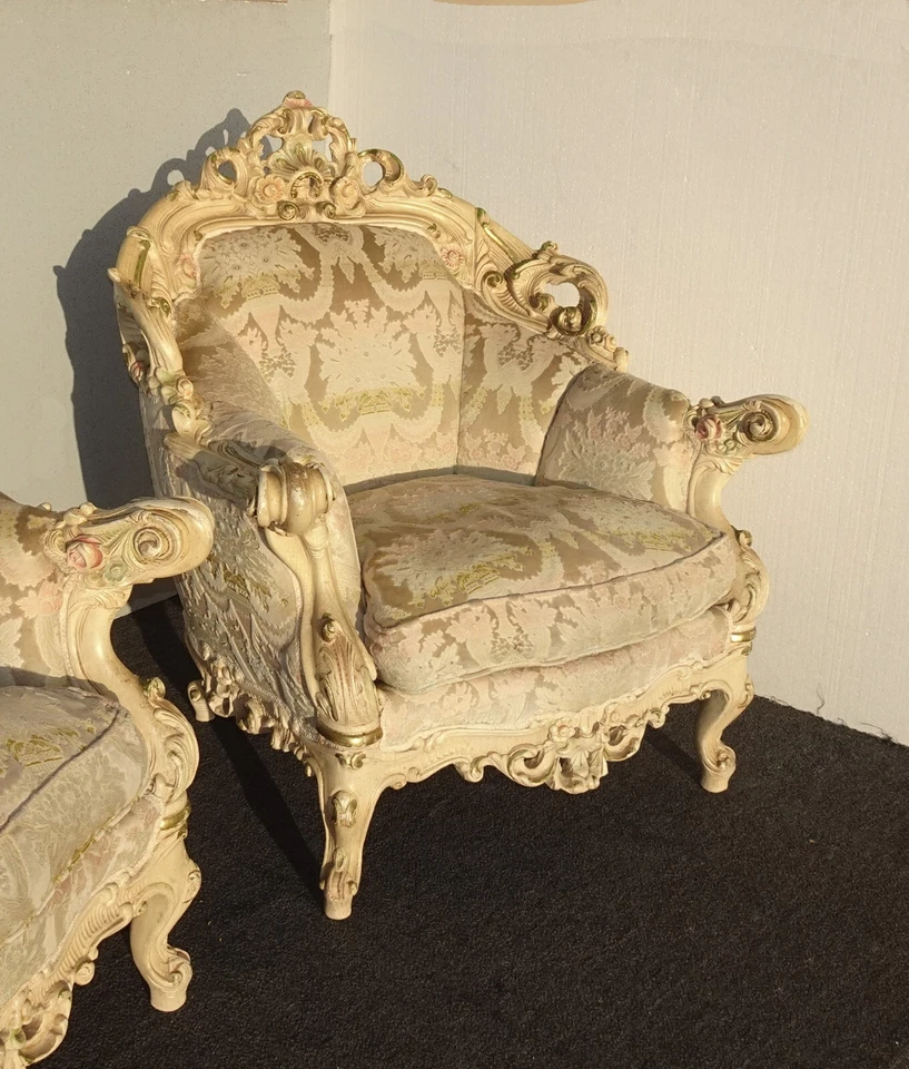 Пара антикварных французских стульев в стиле рококо в стиле барокко в стиле Людовика XVI с пуховой подушкой - Изображение 4 из 4