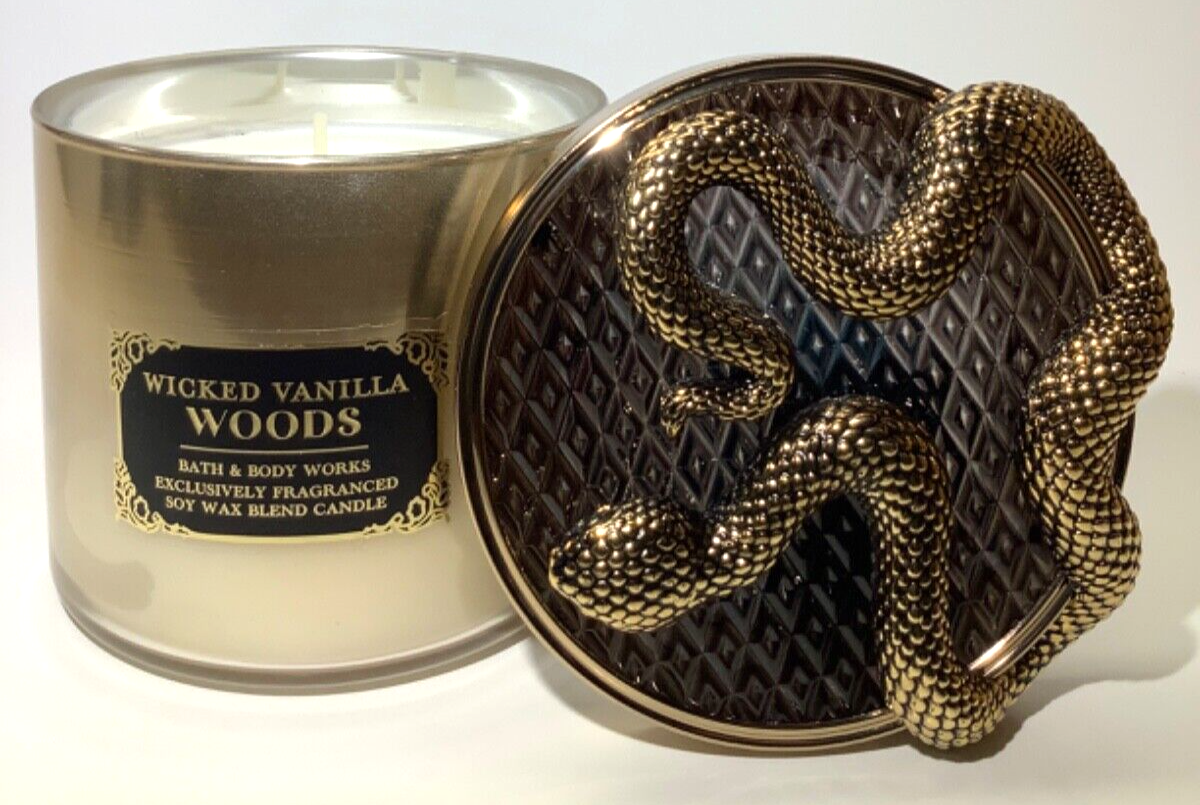tobacco vanilla candle bath and body works Rare & HTF & Flower 3-Wick balancing 7 oz vegan candle is handmade with 100% plant tobacco + vanilla  gold
