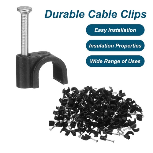 100pcs Cable Clips 6mm Wire Wall Clips with Steel Nails Round Clips, Black - Photo 4/7