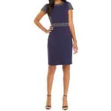 M medium new Michael kors cap sleeve ponte stud studded navy blue dress