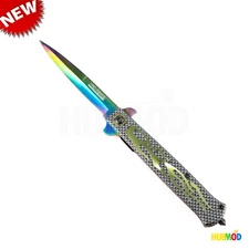 9" TAC-FORCE Rainbow Flaming Chopper Spring Assist Folding Pocket Stiletto Knife