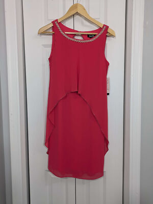 SLNY SL Fashions NWT Women's Size Dress Layered Shift Knee Length Pink 
