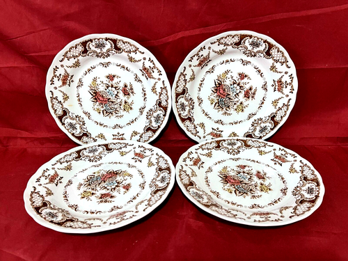 Nikko Windsor Brown Set Of 4 Floral Scalloped Salad Plates 7 1/4" Japan - 第 1/2 張圖片