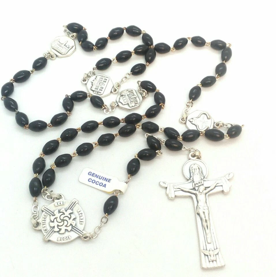 Black Genuine Cocoa Rosary Beads, Made in Italy, Vatican Souvenir Rosary |  eBay