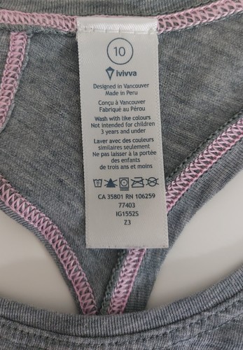 Ivivva Lululemon Girls Tank 10 Pima Cotton Gray Keyhole Cut Out Sleeveless Top - Picture 4 of 5