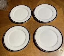 4 Christopher Stuart Fine China 11” Dinner Plates University Black - Gold Rim