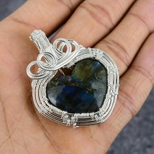 Labradorite Gemstone 925 Sterling Silver Wire Wrapped Jewelry Pendant 2.16"