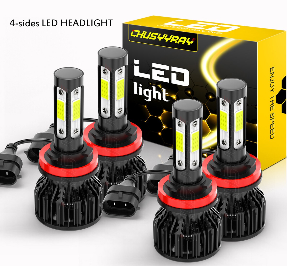 キラ　12cm 3点 For Kawasaki ZX14r 2006-2014 2015 Combo H9 H11 LED Headlight Bulbs