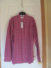 NWT Men's STAFFORD Long Sleeve SHIRT, Red, White Blue Plaid, Casual Sz Small