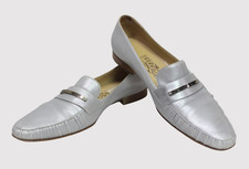 Salvatore Ferragamo Ticina Women s Silver Leather Loafers Italy Size 8B