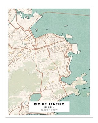Rio De Janeiro Karten Wandkunst Dekor im Vintage-Stil Urban Scene Wand