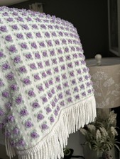 *Purple Rosebuds* Vintage MORGAN JONES Chenille Bedspread~88"x102" + Fringe!~EUC