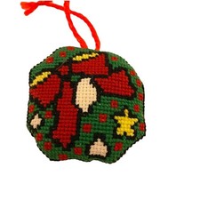  3871 Handmade needlepoint and fabric Christmas ornament 1984 3 X 3