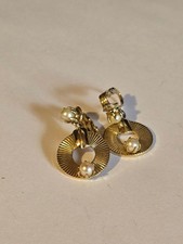 Kids Gold Tone Faux Pearl Dangle Clip-On Earrings Elegant Non-Pierced