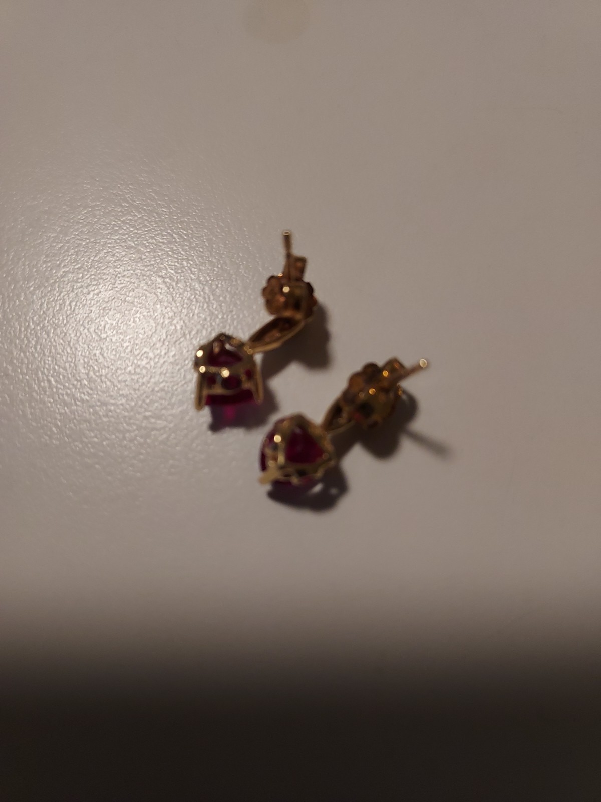 10K Solid Gold Heart Shaped Ruby Post Earrings - image 5