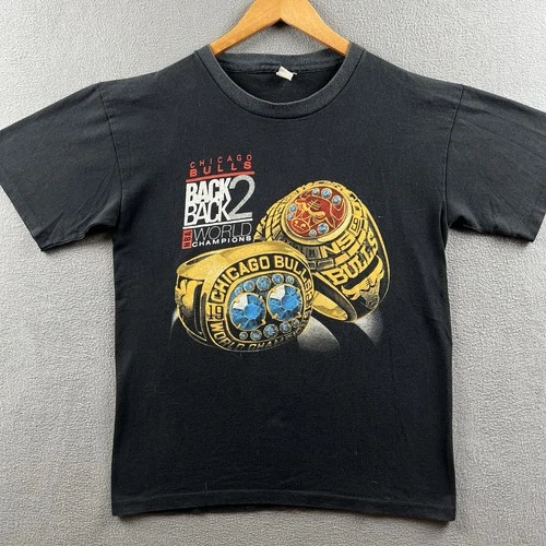 Chicago Bulls Shirt Mens Large Black Bling Rings Rap Vintage vintage concert t-shirt, vintage, size L, single stitch, B+ condition
