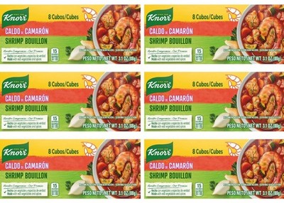 Lot of 6 Boxes Knorr Cube Bouillon Shrimp 3.1 oz, 8 ct - 48 CUBES 18.6 oz TOTAL