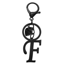 Initial Letter F Keychain, Stainless Steel Heart Alphabet Key Ring, Black