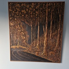 Retro Handcraft 3d  Plaster Bronze Picture  Signed 79  Viviam Trees Countryside