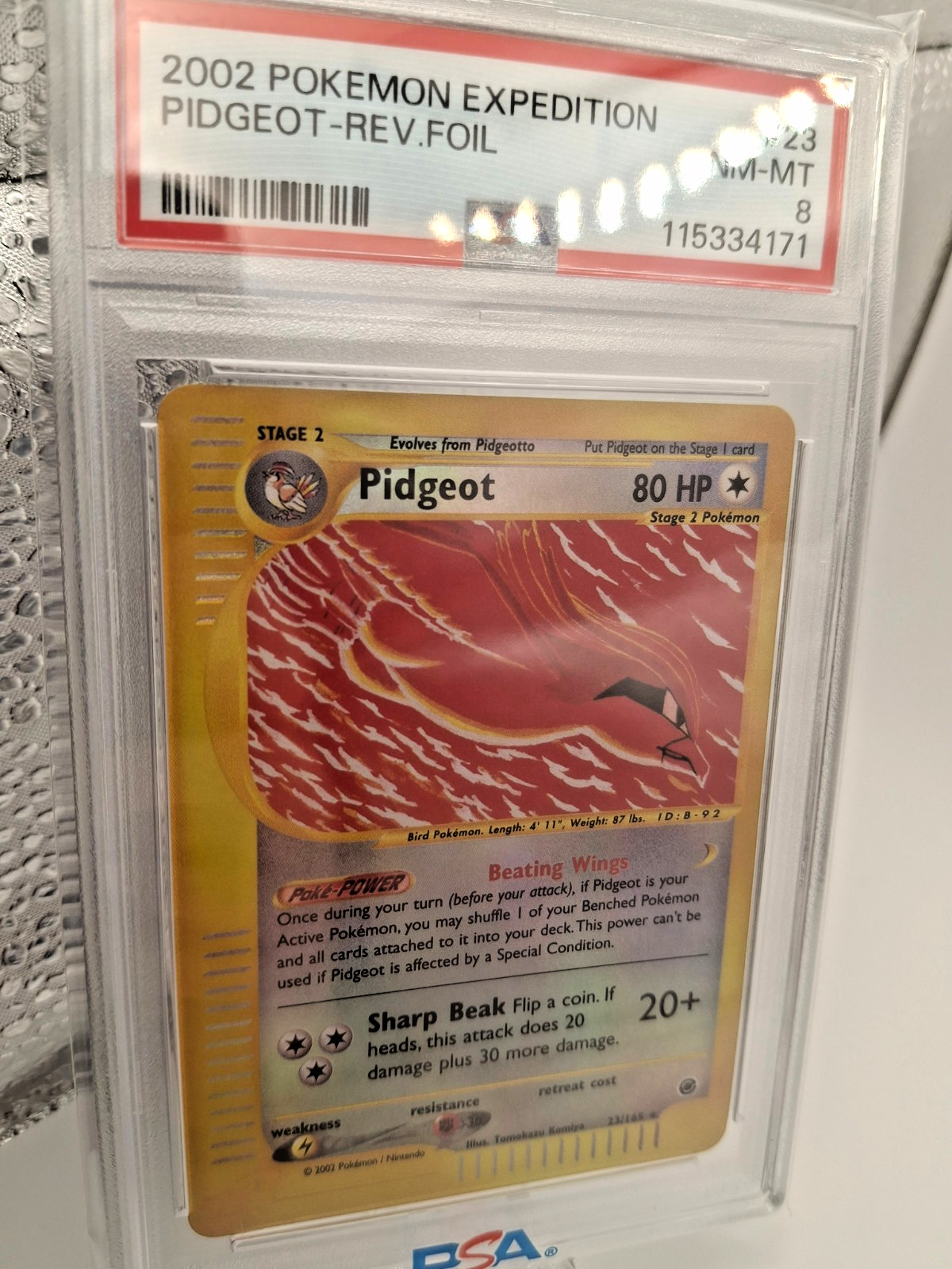 Pidgeot - Expedition - Reverse Holo - 23/165 - PSA 8 - 2002 Pokemon