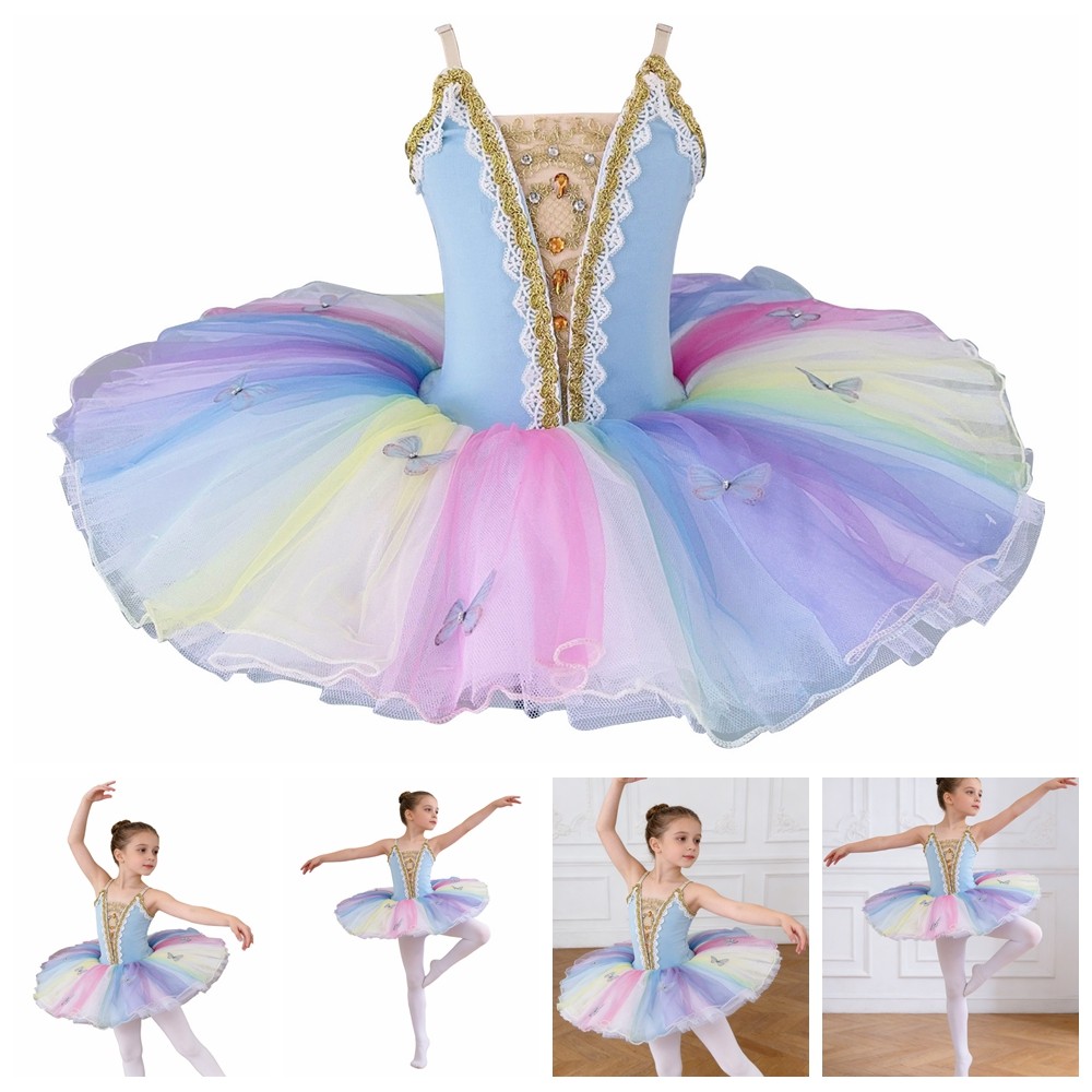 Girls Tutu Dress Gymnastics Leotard Cha-Cha Skirted Dance Ballet Swan Ballerina