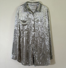 Ophelia Roe Womens Gray Velvet Button-Up Coll...